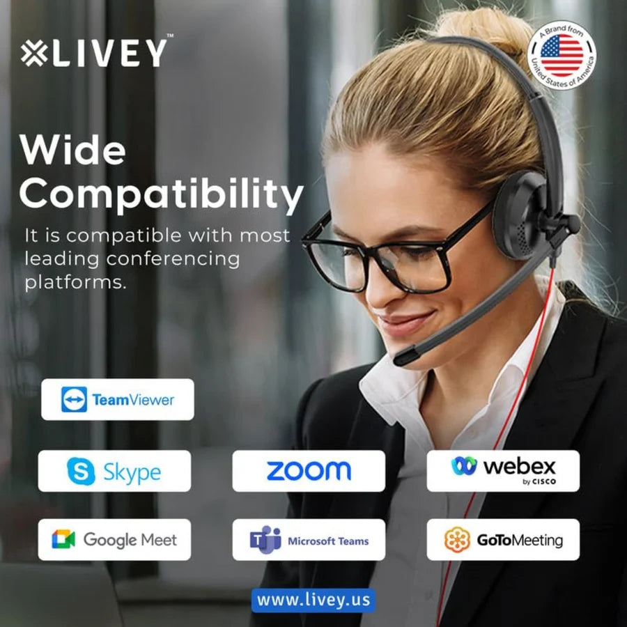 LIVEY SAVVY LT-410DU Direct USB-A Stereo Headset with Noise-Cancelling Microphone